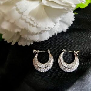 TARAKANCHAN Zircon Diamond Studded Hoop Earrings – 92.5 Sterling Silver, 4.950g