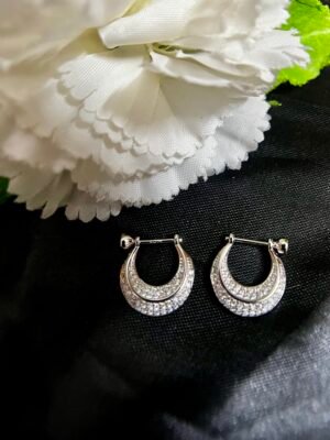 TARAKANCHAN Zircon Diamond Studded Hoop Earrings – 92.5 Sterling Silver, 4.950g