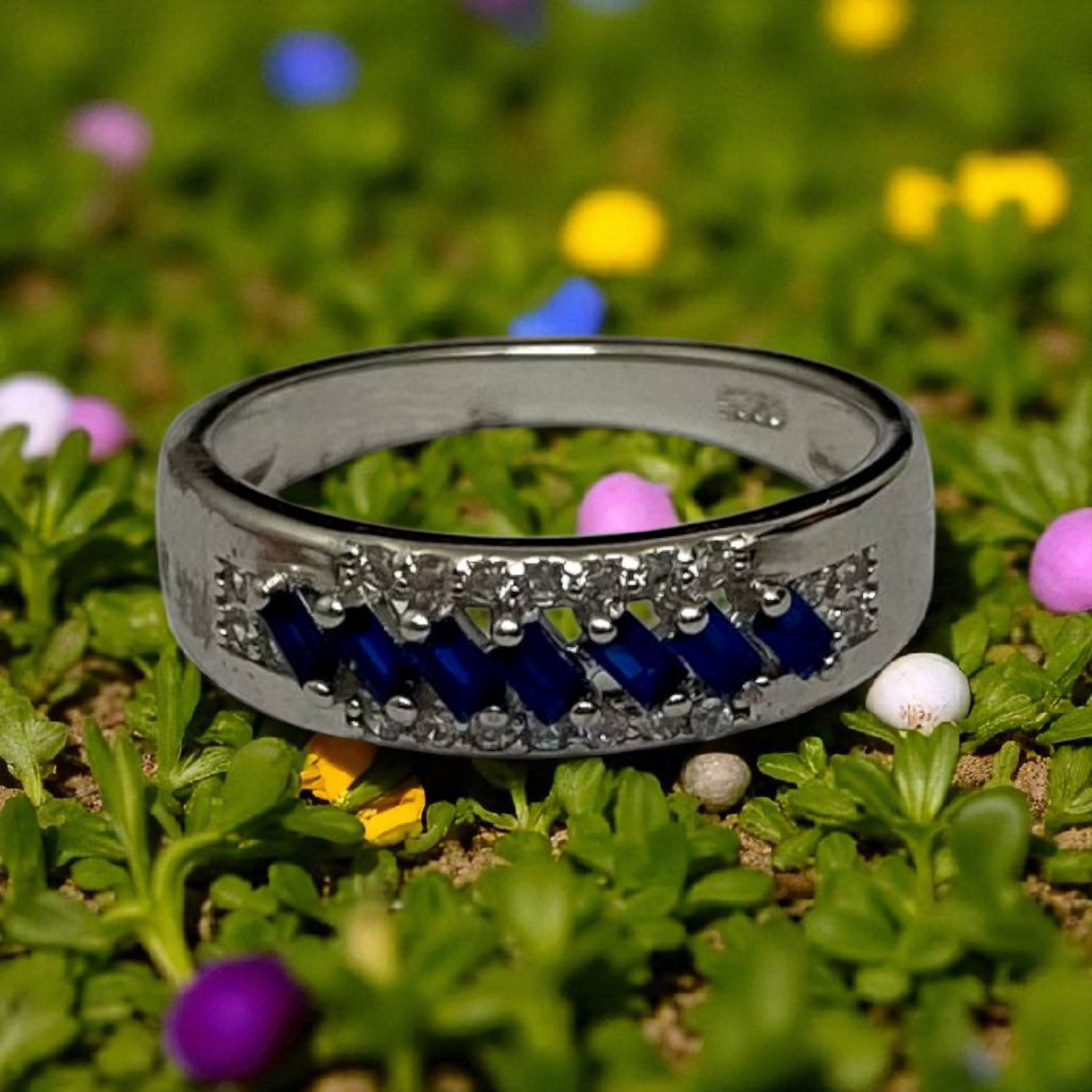 IMG_4752 TARAKANCHAN Blue Zircons Silver Ring – 92.5 Sterling Silver, 3.060g