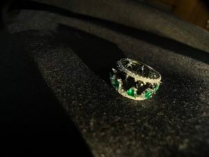 TARAKANCHAN Silver Convertible Ring with Green & Black Zircon Diamonds – 92.5 Sterling Silver, 6.480g