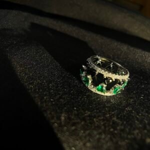 TARAKANCHAN Silver Convertible Ring with Green & Black Zircon Diamonds – 92.5 Sterling Silver, 6.480g