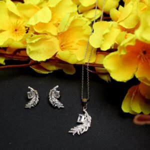925 sterling silver leaf crystal pendant set | elegant designer jewelry | tarakanchan