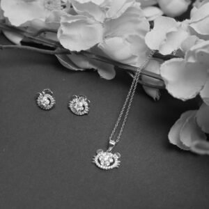 925 sterling silver leaf crystal pendant set | elegant designer jewelry | tarakanchan