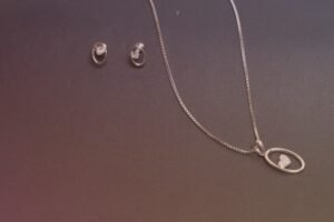925 sterling silver heart oval pendant set | necklace with matching stud earrings | tarakanchan